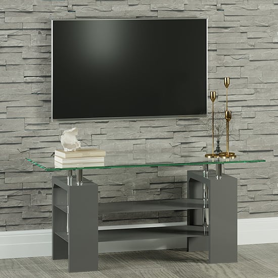 Willis Glass TV Stand In Clear With Grey High Gloss Legs_1