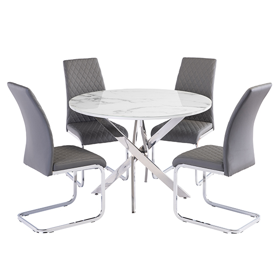 Wivola Marble Effect Dining Table With 4 Tiklo Grey Chairs_2