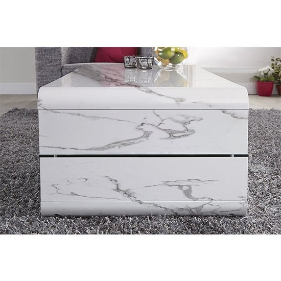 Xono High Gloss Coffee Table With Shelf In Diva Marble Effect_4