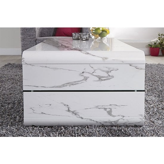 Xono High Gloss Coffee Table With Shelf In Diva Marble Effect
