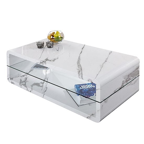 Xono High Gloss Coffee Table With Shelf In Diva Marble Effect