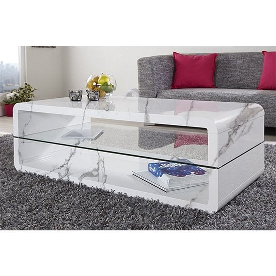 Product photograph of Xono High Gloss Coffee Table With Shelf In Diva Marble Effect from Furniture in Fashion