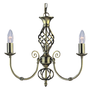 Zanzibar Antique Brass 3Light Fitting With Ornate Twisted Column