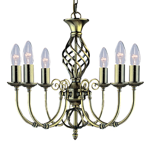 Photo of Zanzibar antique brass 6light fitting with ornate twisted column