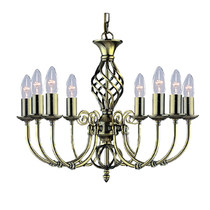 Read more about Zanzibar antique brass 8light fitting with ornate twisted column