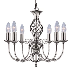 Product photograph of Zanzibar 6 Lamp Satin Silver Ceiling Light from Furniture in Fashion