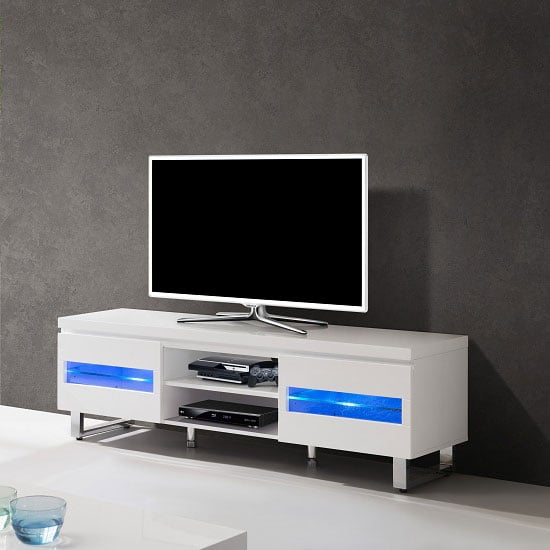 Zedan LCD TV Stand In White Gloss With LED Lights ...