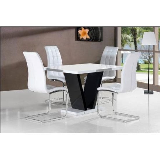Clara Dining Table In White Gloss With 4 White Dining Chairs