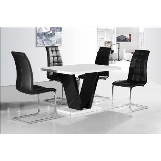 Clara Dining Table In White Gloss With 4 Black Dining Chairs