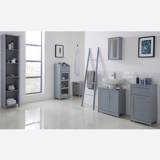 Aacle Wooden Bathroom Storage Cabinet With 1 Door In Grey_2