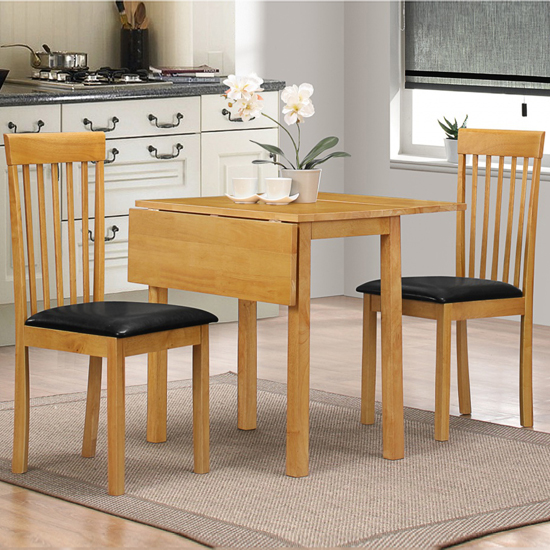 Aalto Drop Leaf Wooden Dining Set With 2 Chairs In Oak