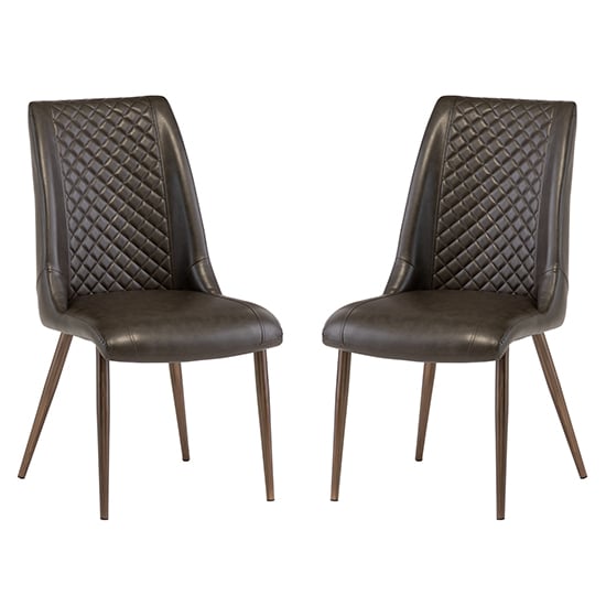 Product photograph of Aalya Dark Brown Faux Leather Dining Chairs In Pair from Furniture in Fashion