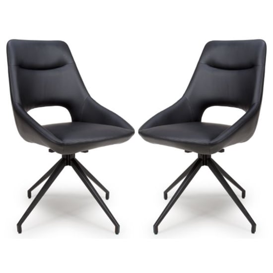 Product photograph of Aara Black Faux Leather Dining Chairs Swivel In Pair from Furniture in Fashion