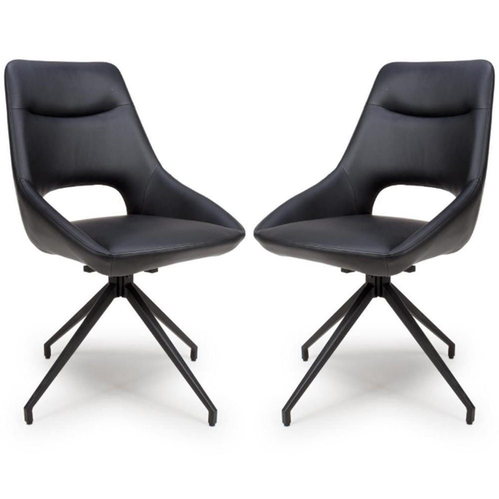 Aara Black Faux Leather Swivel Dining Chairs In Pair