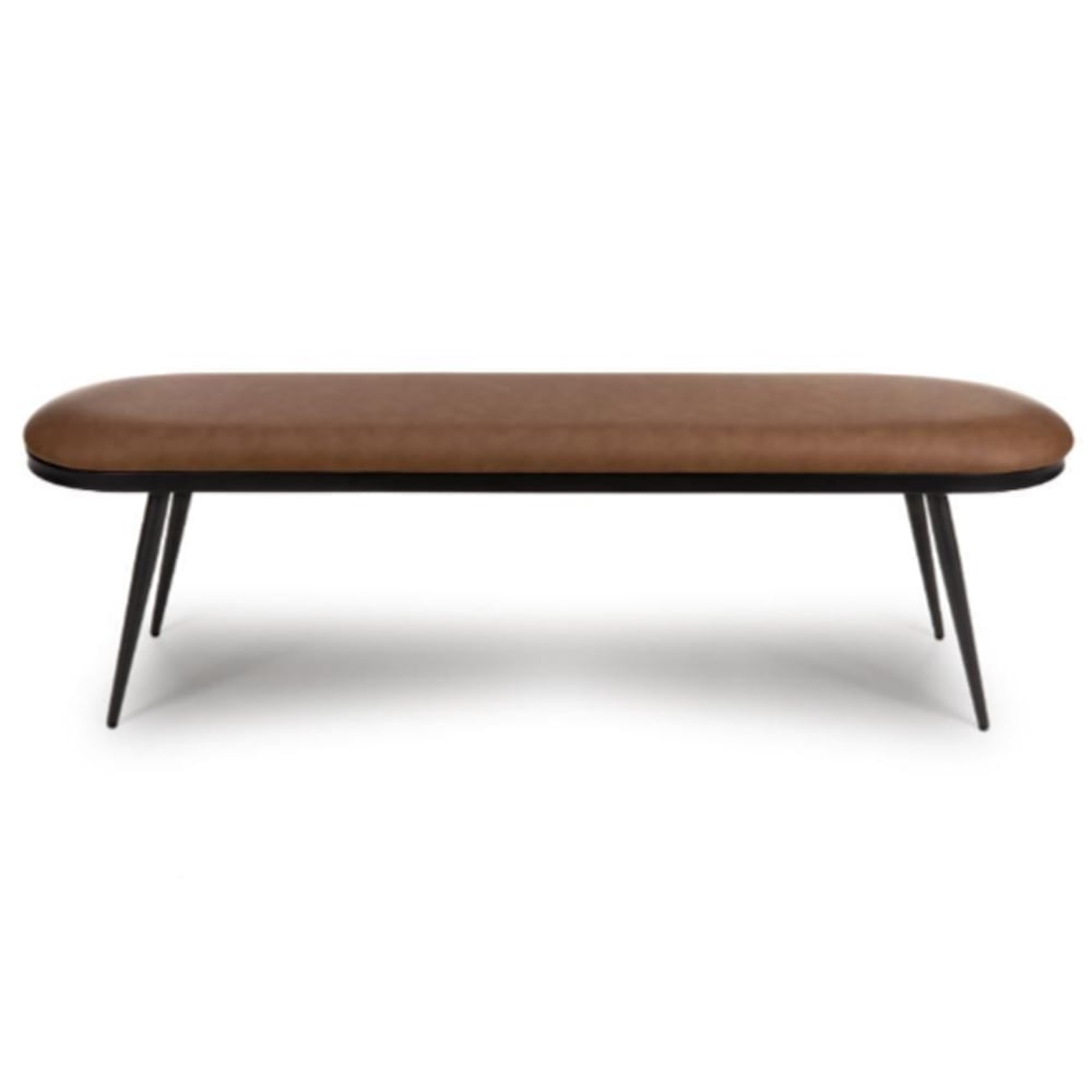 Aara Faux Leather Dining Bench With Metal Legs In Tan
