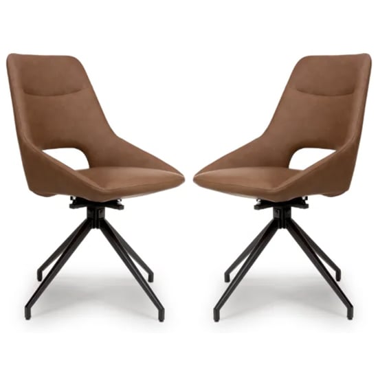 Aara Tan Faux Leather Dining Chairs Swivel In Pair
