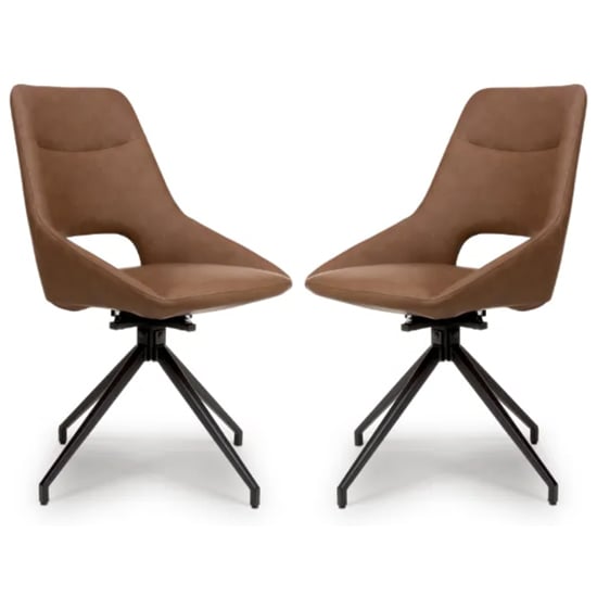 Aara Tan Faux Leather Dining Chairs Swivel In Pair