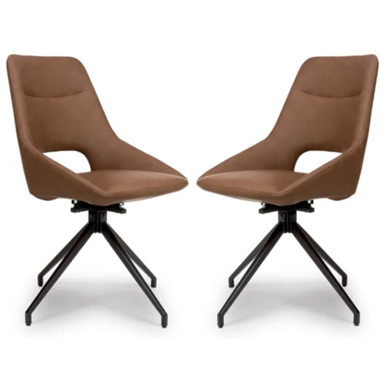 Product photograph of Aara Tan Faux Leather Dining Chairs Swivel In Pair from Furniture in Fashion