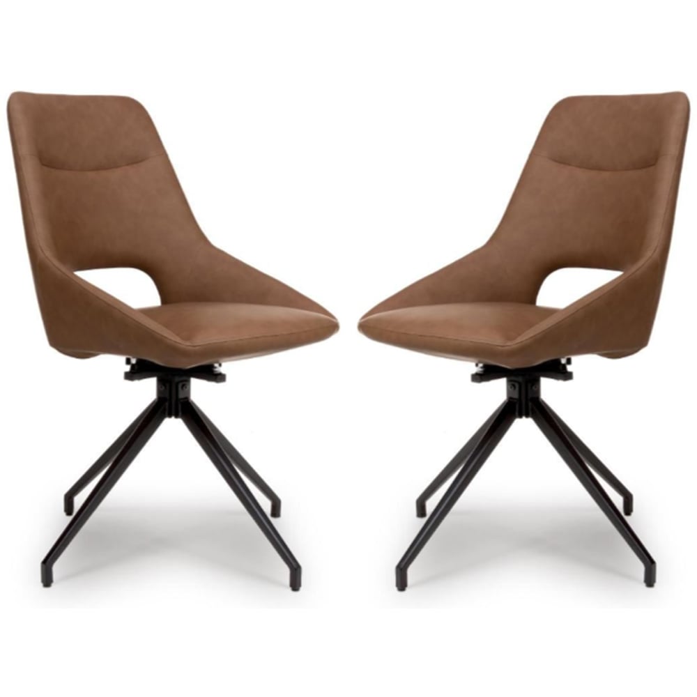 Aara Tan Faux Leather Swivel Dining Chairs In Pair
