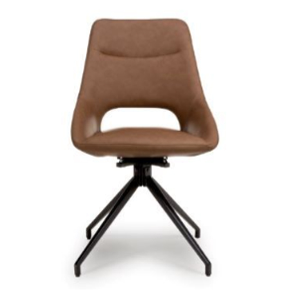 Aara Tan Faux Leather Swivel Dining Chairs In Pair