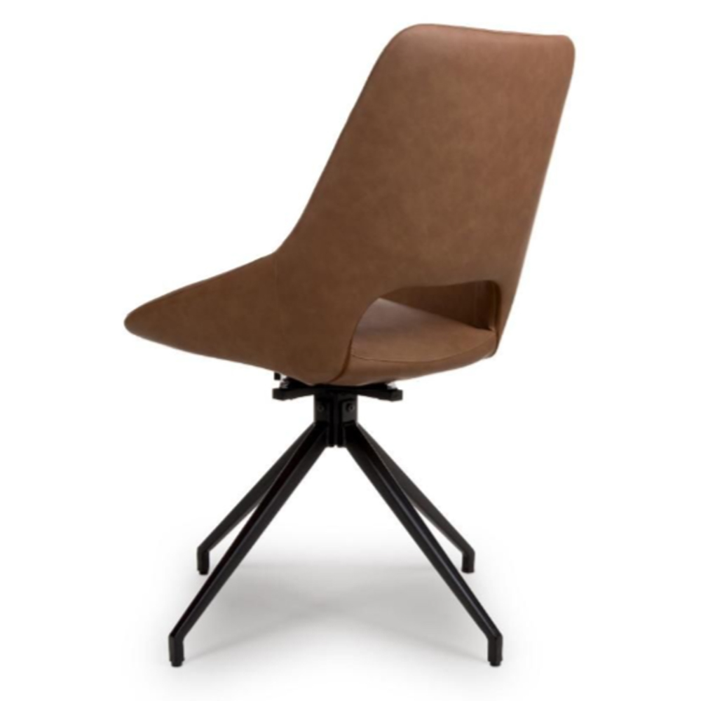 Aara Tan Faux Leather Swivel Dining Chairs In Pair