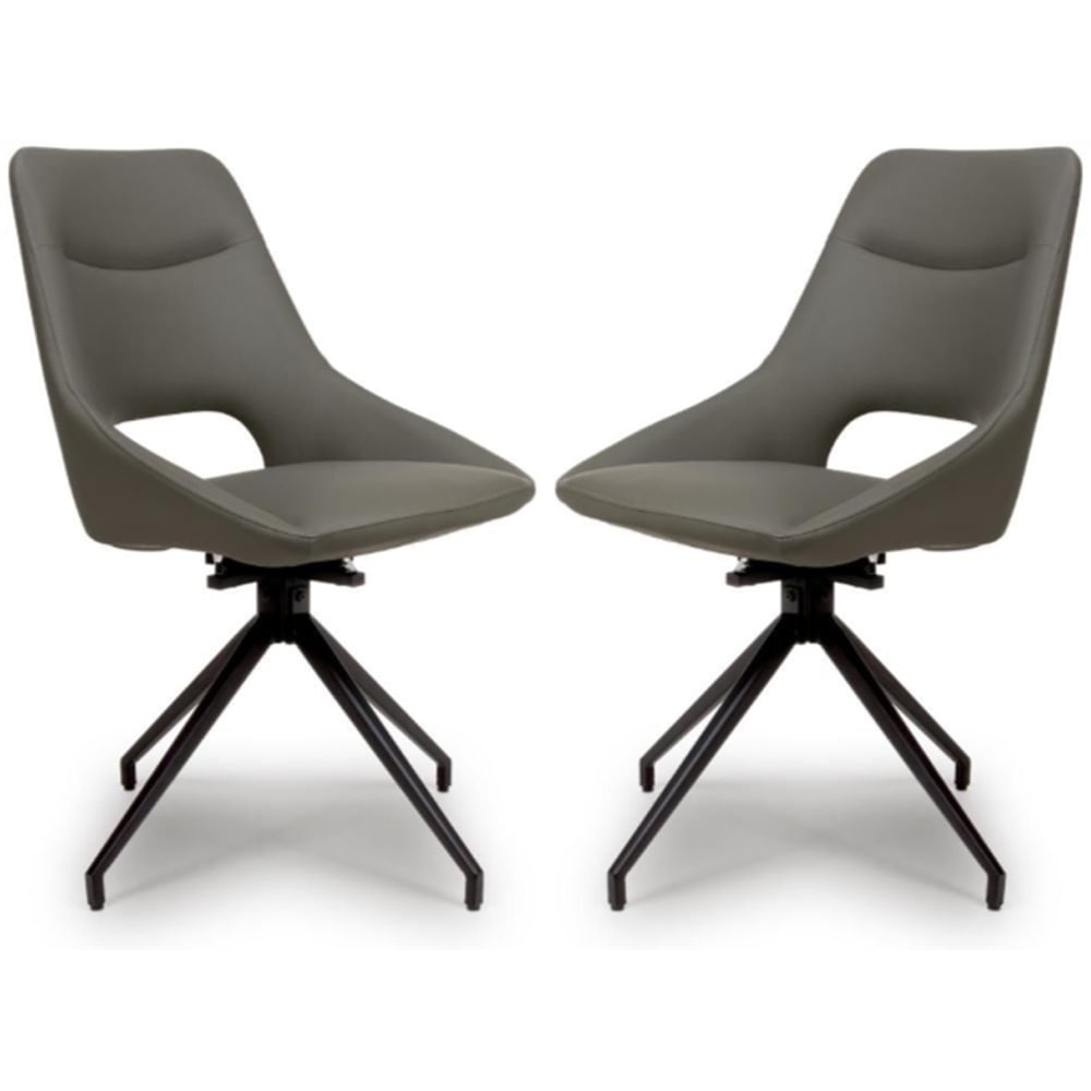 Aara Truffle Faux Leather Swivel Dining Chairs In Pair