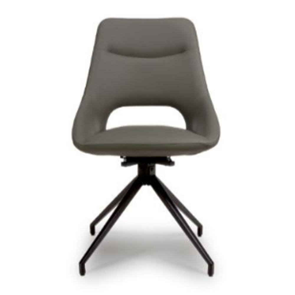 Aara Truffle Faux Leather Swivel Dining Chairs In Pair