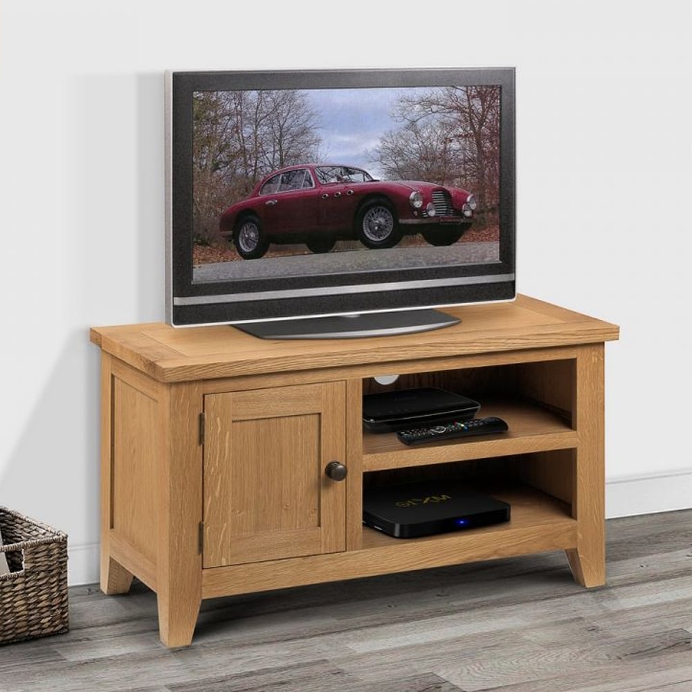 Read more about Aaralyn wooden tv stand with 1 door in waxed oak