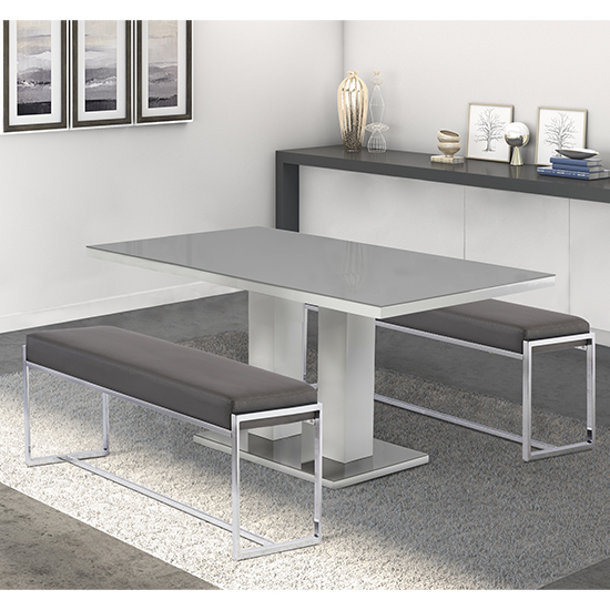 Aarina 160cm Grey Glass Top High Gloss Dining Table In Grey_3