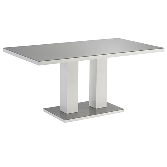Aarina 160cm Grey Glass Top High Gloss Dining Table In Grey