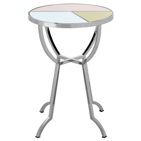 Aarox Multicoloured Glass Round Side Table With Silver Frame_2