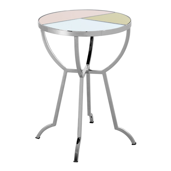 Aarox Multicoloured Glass Round Side Table With Silver Frame
