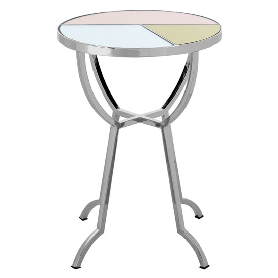 Aarox Round Multicoloured Glass Side Table With Silver Frame
