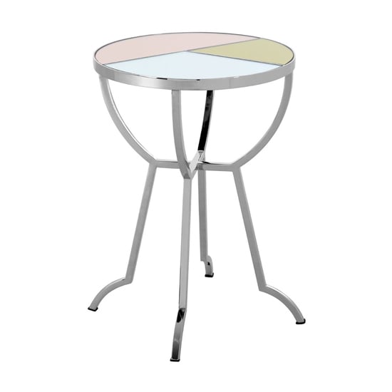 Product photograph of Aarox Round Multicoloured Glass Side Table With Silver Frame from Furniture in Fashion