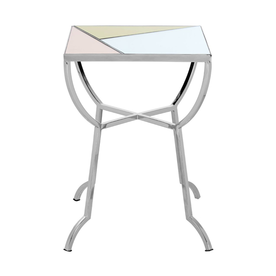 Aarox Square Multicoloured Glass Side Table With Silver Frame