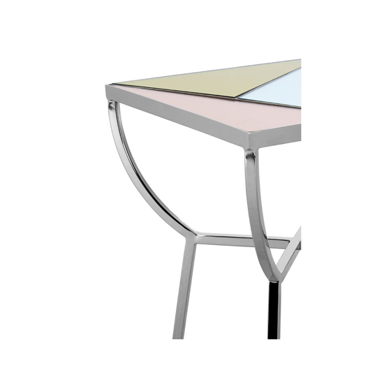 Aarox Square Multicoloured Glass Side Table With Silver Frame
