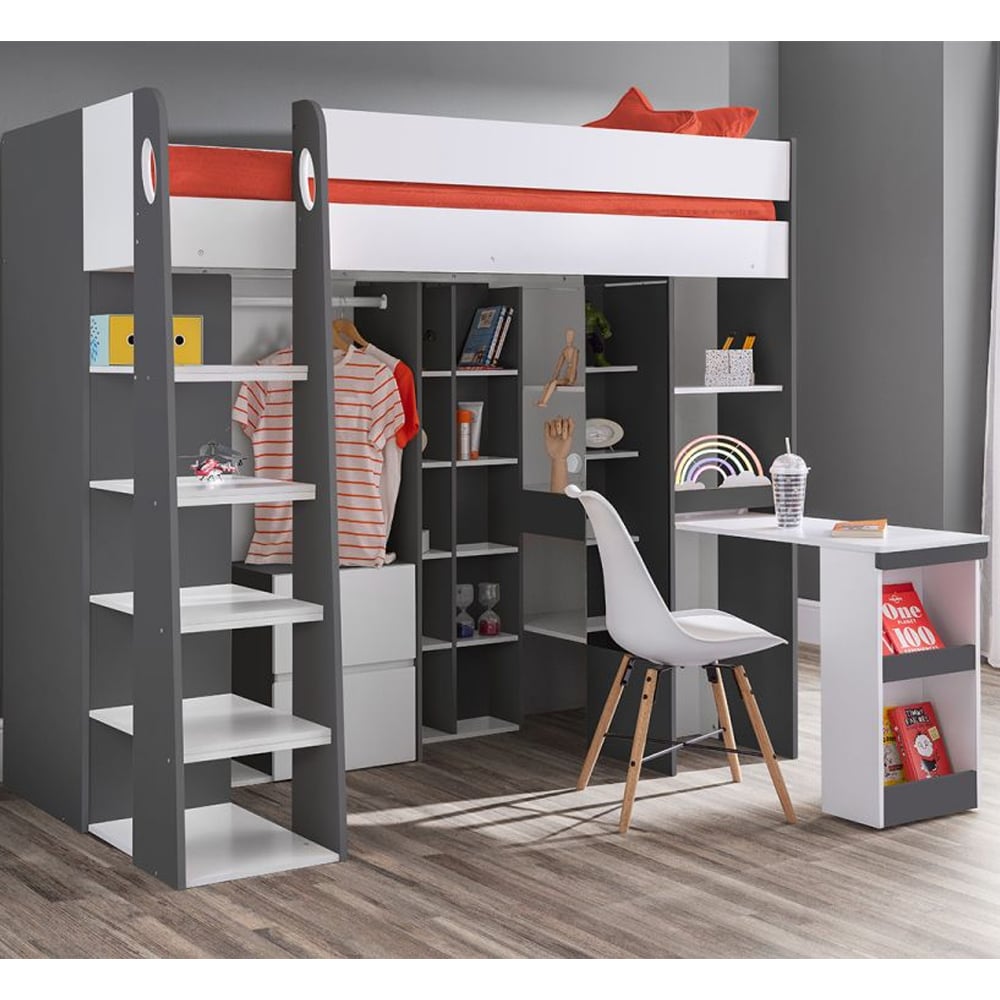 Read more about Abana wooden high sleeper children bed in charcoal and white