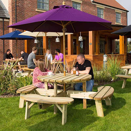 Abbie Wooden Garden Picnic Seating Set In Natural