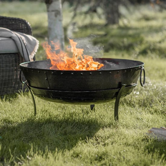 Abbots Round Traditional Style Metal Fire Pit In Black