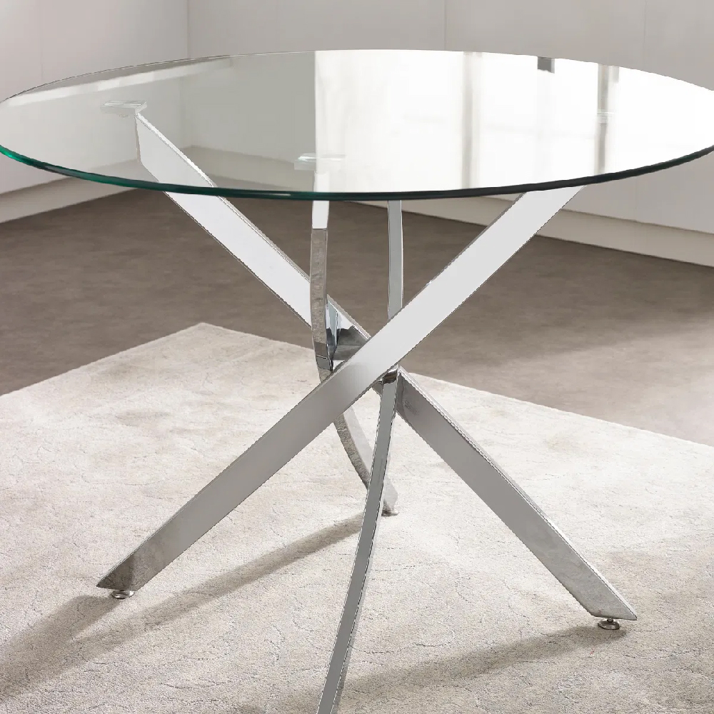 Abbottstown Clear Glass Round Dining Table With Chrome Legs