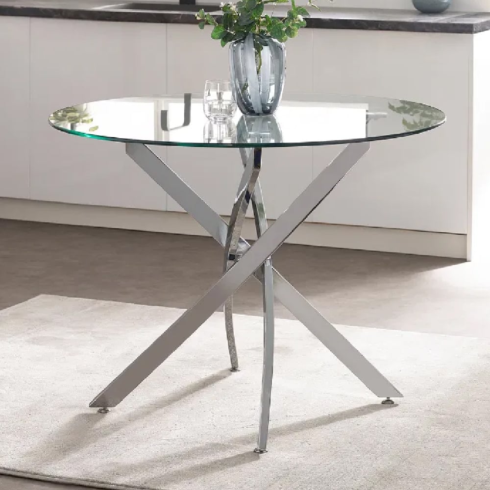 Abbottstown Clear Glass Round Dining Table With Chrome Legs