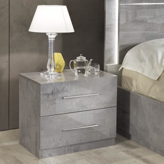 Abby Bedside Cabinet In Grey Marble Effect Gloss And 2 Drawers