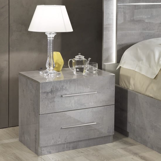 Photo of Abby bedside cabinet in grey marble effect gloss and 2 drawers