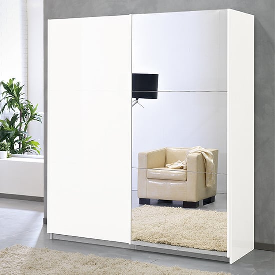 Product photograph of Abby Large Mirrored Wooden Sliding Wardrobe In White from Furniture in Fashion