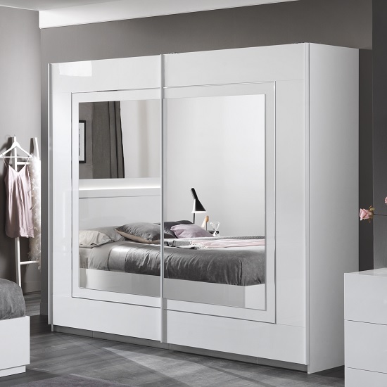 Read more about Abby mirrored sliding wardrobe large in white high gloss