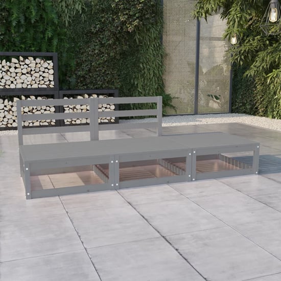 Product photograph of Abby Solid Pinewood 3 Piece Garden Lounge Set In Grey from Furniture in Fashion