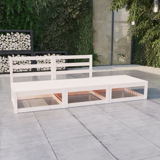 Product photograph of Abby Solid Pinewood 3 Piece Garden Lounge Set In White from Furniture in Fashion