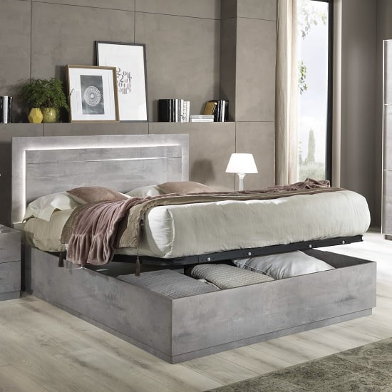 Photo of Abby king size ottoman bed in grey marble effect gloss and light