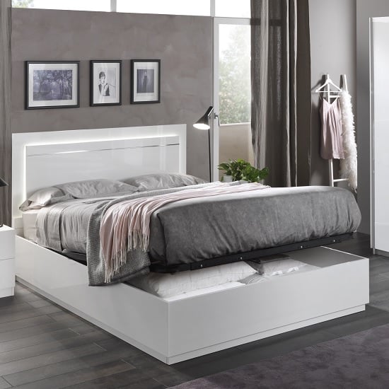 Abby King Size Ottoman Bed In White, High Headboard King Size Ottoman Bed Dimensions