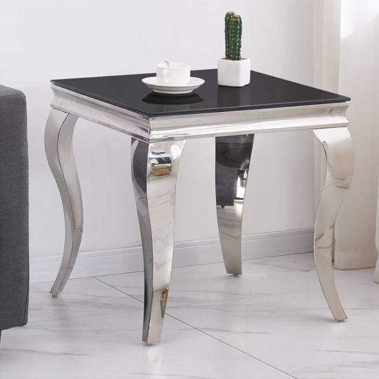 Abdon Glass Lamp Table In Black With Silver Legs